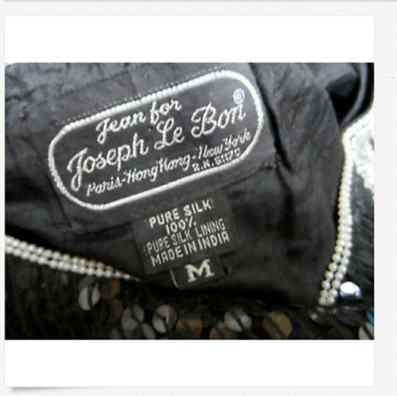 JOSEPH LE BON 100% Silk Sequin Top M Black Leaves Vintage - Picture 7 of 7